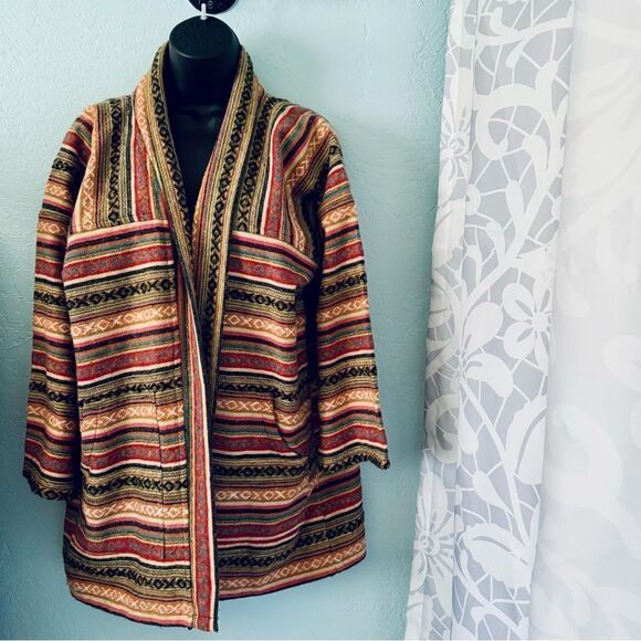 Zig Zag Asian Collection Multicolored Striped Brushed Cotton Jacket Size S/M - Picture 1 of 7